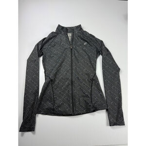 Asics Running Jacket Full Zip Athletic Lightweight Black‎ Gray XS